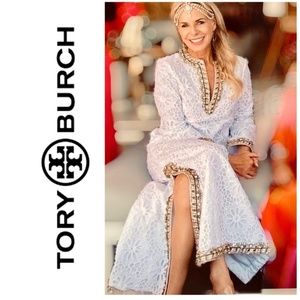 Tory Burch Runway Embellished Lace Caftan Dress 4 Broderie Anglaise 🤍